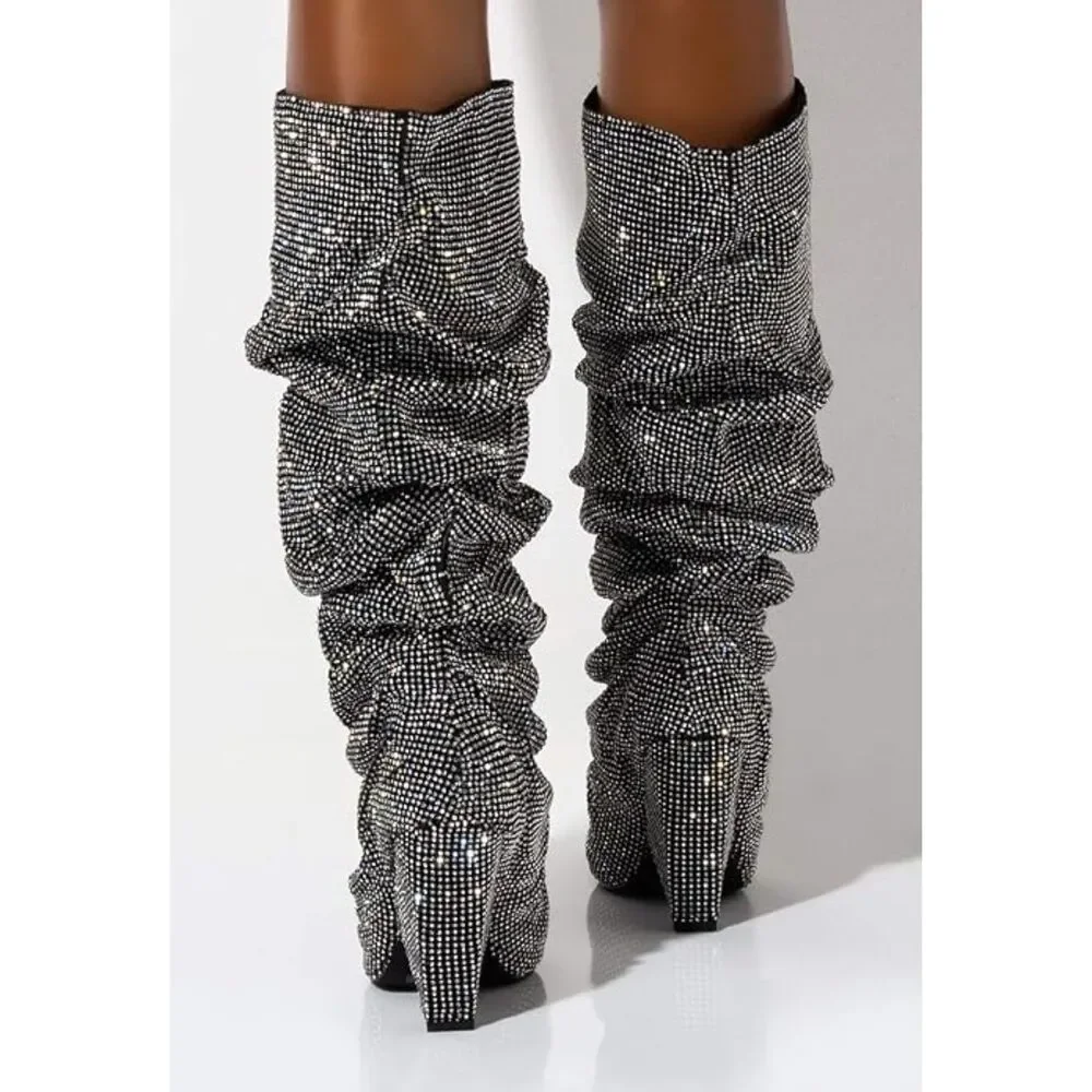 Olivaceous Rhinestone Slouch Over Knee Boots Crystal Sparkle Women's Size 6.5